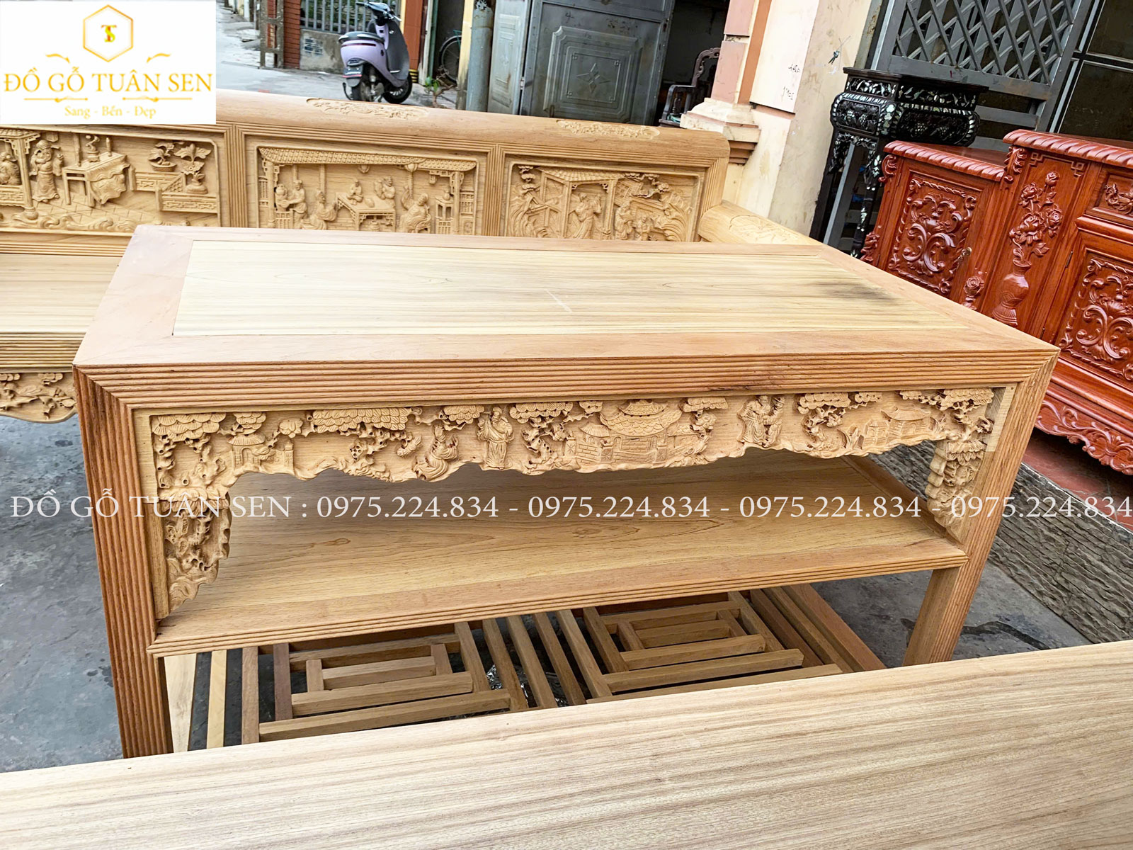 bộ trường kỷ gỗ gụ đục tích